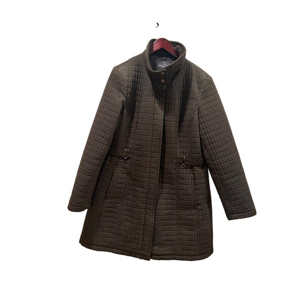 Gallery New York Quilted Long Coat Women’s XL • Olive Green • Belt Detail • - Picture 1 of 8